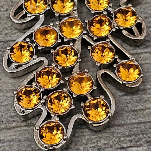 Vintage November Leaf Silver Tone Faux Orange Sapphire Gemstone Pendent - Picture 2 of 5